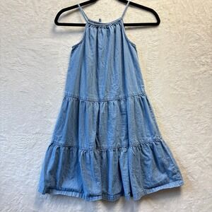 Hanna Andersson Dress Girl Sz 10 140 Chambray Blue Tiered Spaghetti Strap Casual